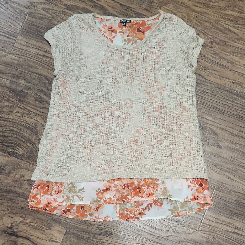Hannah Cream and Orange Layered Short Sleeve Top